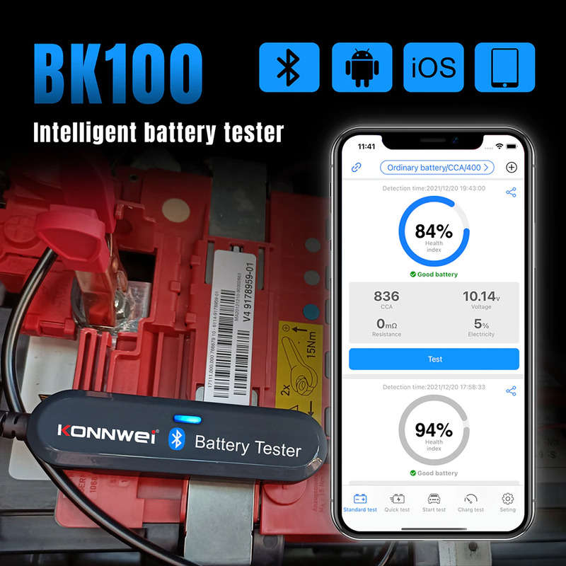 Konnwei BK100 Wireless BlueTooth Car battery tester 6V & 12V SOC SOH