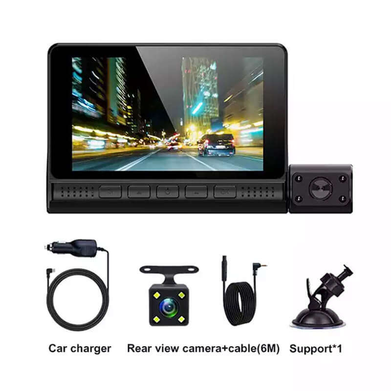Car Dash Cam 1080P | 3 Cameras (Front, Inside & Rear) | G-sensor | Reverse Park Camera