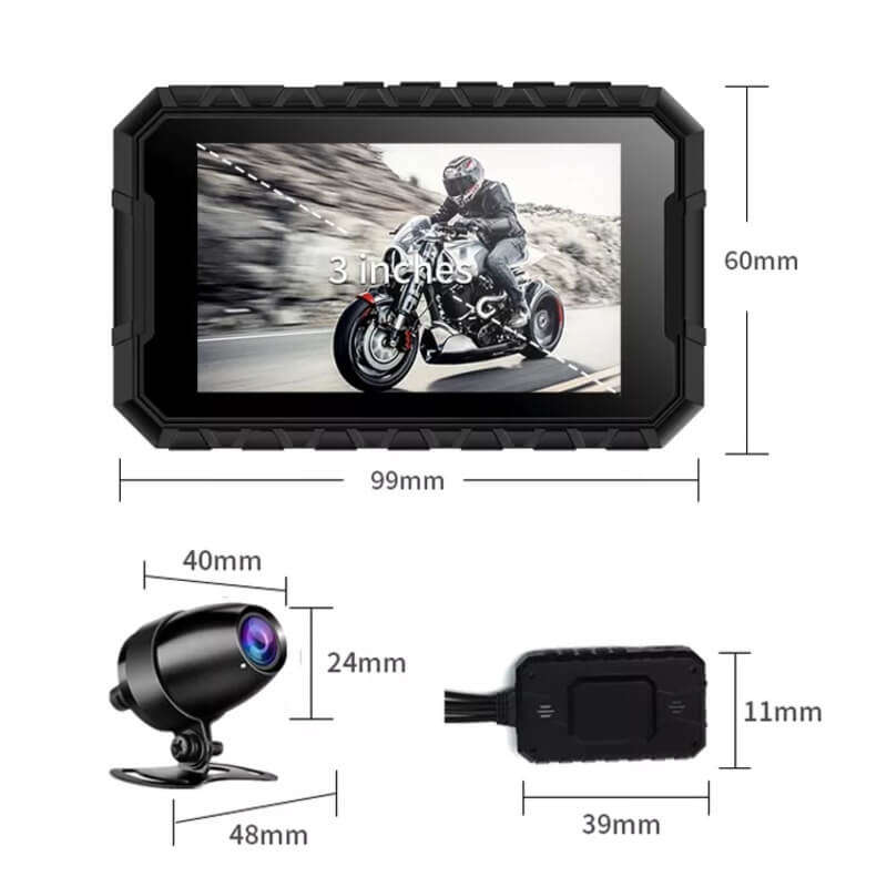 Motorcycle Dual Lens DVR Recorder | Waterproof | 3-inch FHD Display | G-Sensor