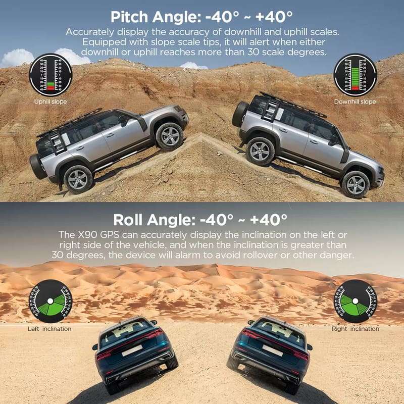 Autool 4x4 X90 GPS Car Slope Meter | Digital Speedometer | Overspeed Alarm | Compass