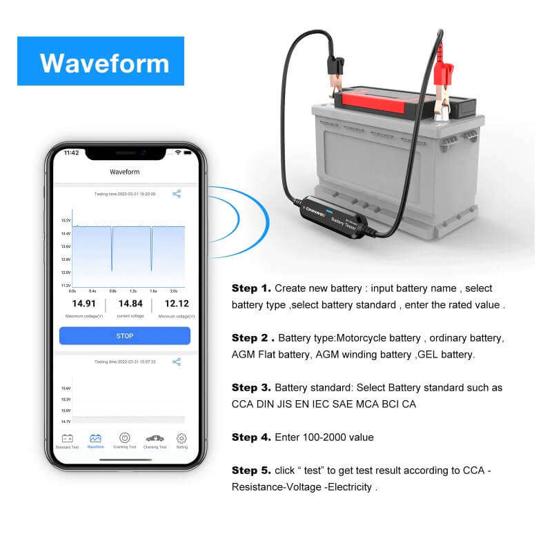 Konnwei BK200 Ultimate 6V/12V/24V Bluetooth Battery Tester