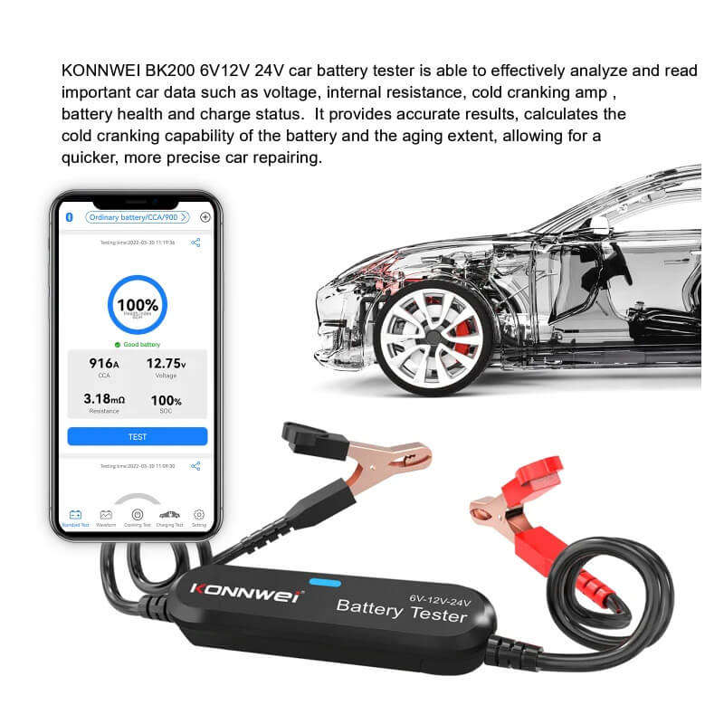 Konnwei BK200 Ultimate 6V/12V/24V Bluetooth Battery Tester