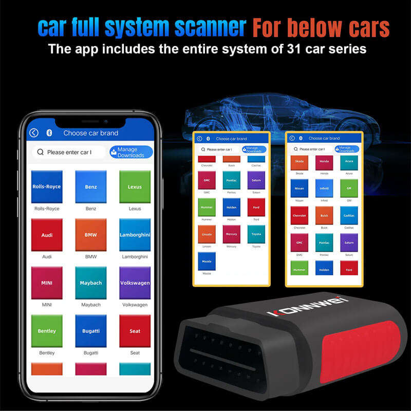 Konnwei KDIAG Bluetooth OBD2 Scanner Diagnostic Tool for iPhone & Android | Full System Diagnosis...