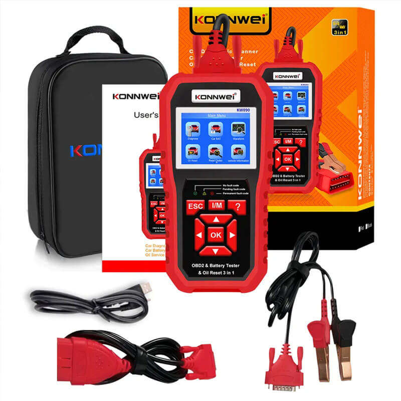 Konnwei KW890 OBDII Car Diagnostic Tool | Battery Tester | Oil Service Light Reset 3-in-1