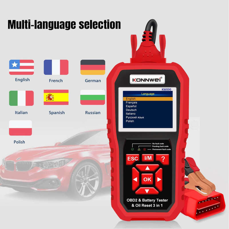 Konnwei KW890 OBDII Car Diagnostic Tool | Battery Tester | Oil Service Light Reset 3-in-1