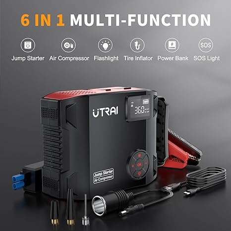 UTRAI JStar 5 Ultimate 4-in-1 Powerhouse  Jump Starter, Air Compressor, Power Bank, & LED Flas...