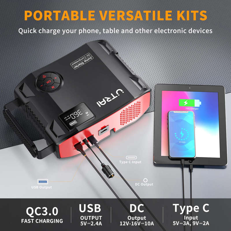 UTRAI JStar 5 Ultimate 4-in-1 Powerhouse  Jump Starter, Air Compressor, Power Bank, & LED Flas...