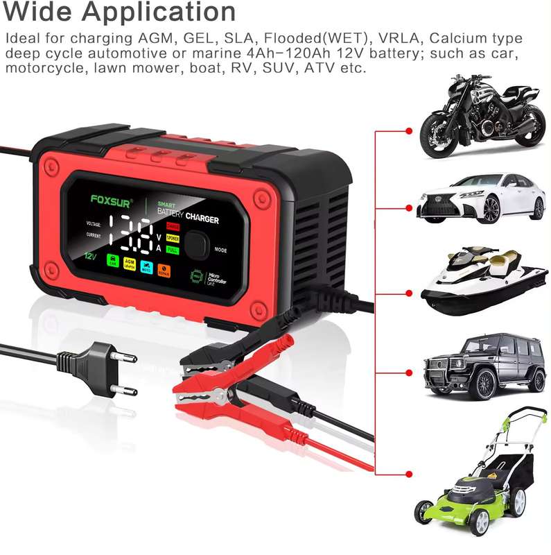 Rechargeable Smart Fast Car Auto Lead-Acid Battery Charger with LCD Display 12V 7A