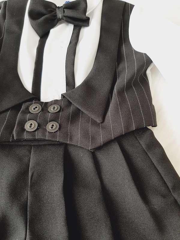 Christening Boys Black pinstripe waistcoat, white cotton shirt with white cuffs