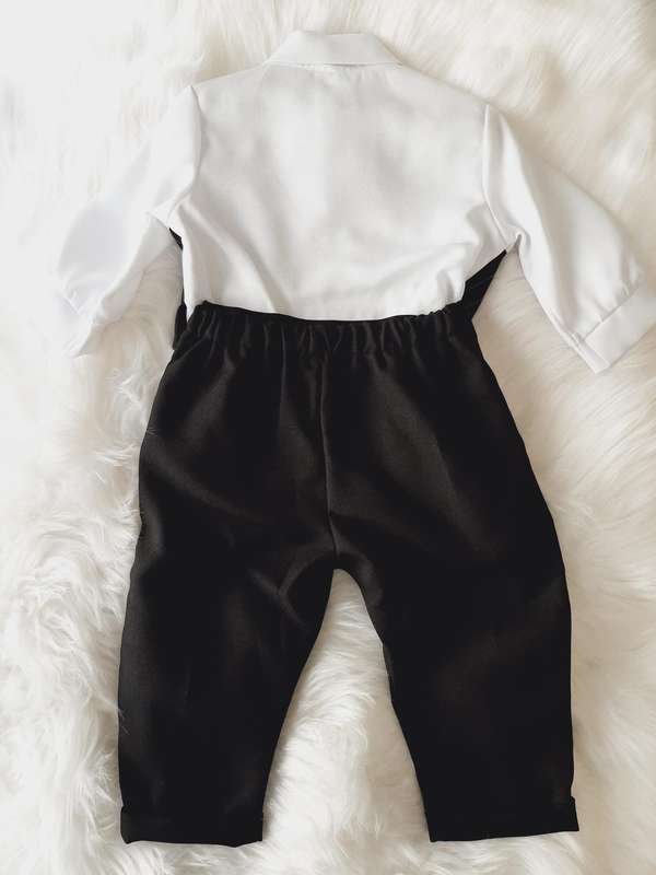 Christening Boys Black pinstripe waistcoat, white cotton shirt with white cuffs