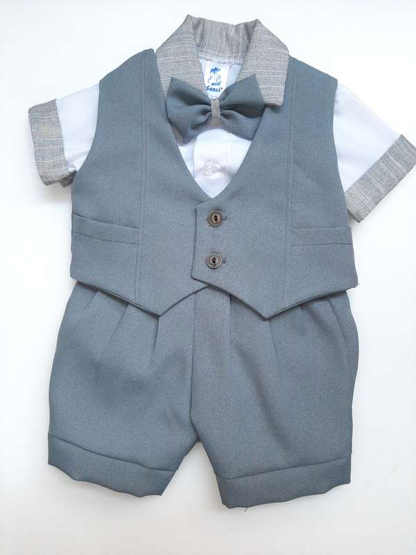 Christening Boys Grey suit with Waistcoat and Bowtie