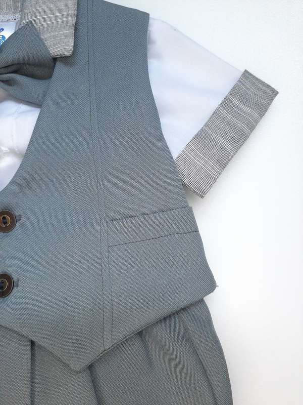Christening Boys Grey suit with Waistcoat and Bowtie