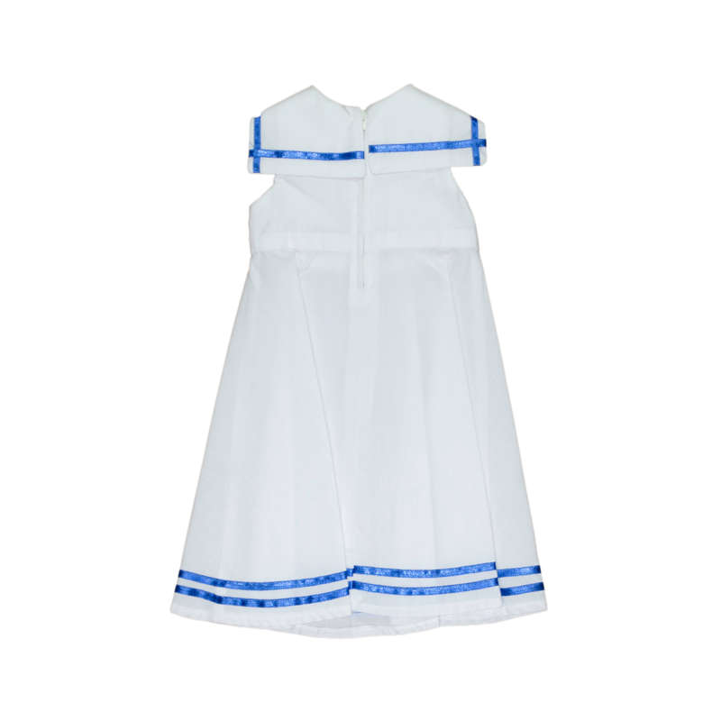 Girls Sailor Dress - white with blue trim