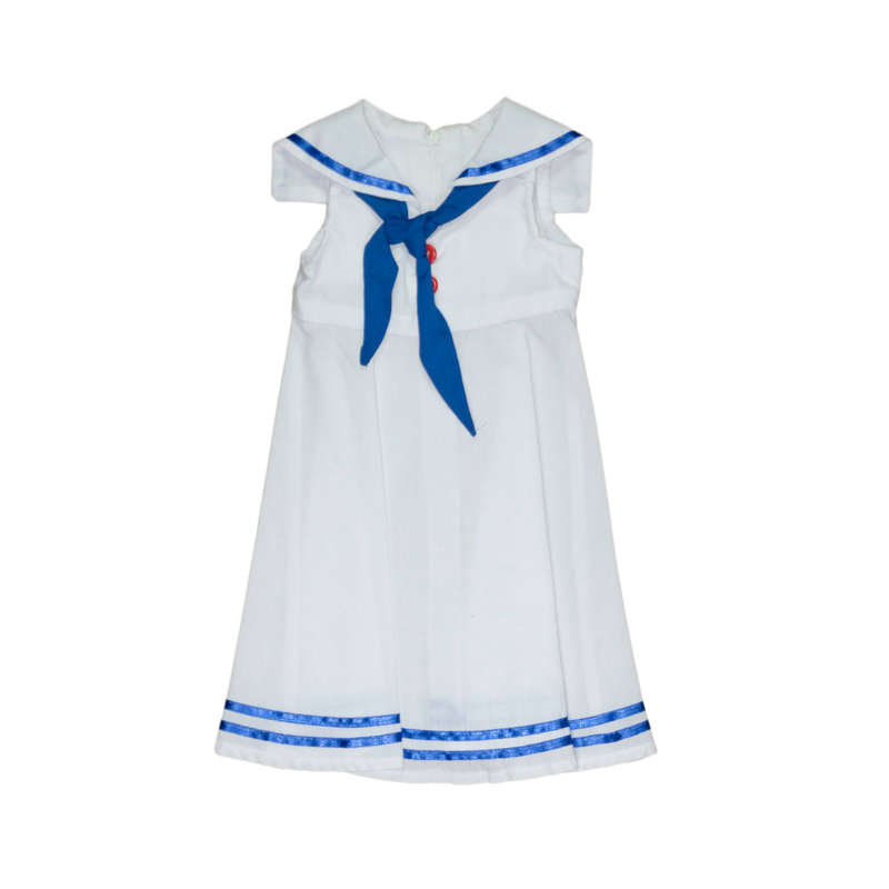 Girls Sailor Dress - white with blue trim