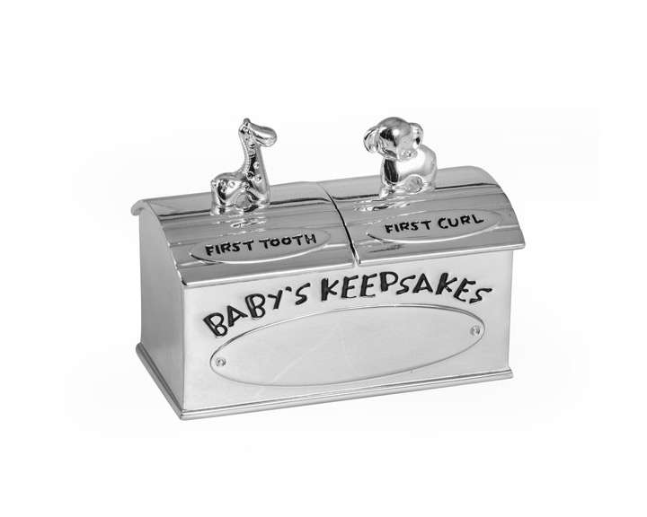 Christening Gift Animals First Tooth And Curl Box, Silver Plated