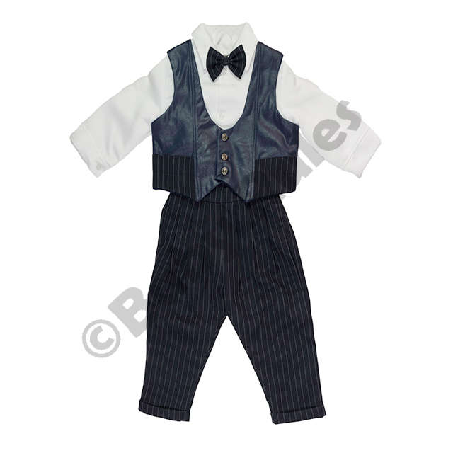 Christening Boys Long navy pinstripe pants, leather-look waistcoat