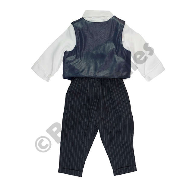 Christening Boys Long navy pinstripe pants, leather-look waistcoat