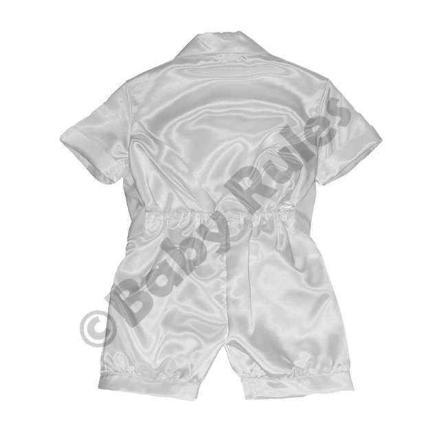 Christening Boys Plain white suit, satin shirt and pants with white bowtie