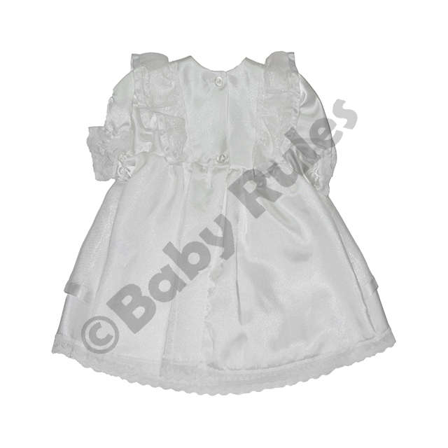 Christening Girls White with satin bow and lace and ribbon detail