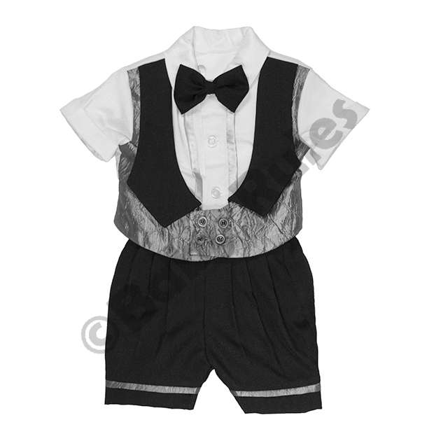 Christening Boys Black & silver waist coat