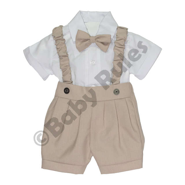 Christening Boys Khaki pants and braces - 9-12-months