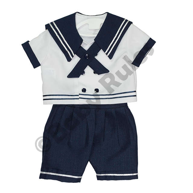 Christening Boys Sailor suit with navy pants, white shirt and navy trim