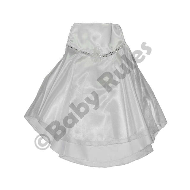 Christening Girls White satin strapped dress with silver glitter overlay