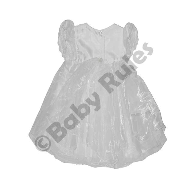 Christening Girls White pantaloon set with satin and chiffon overlay, glitter top