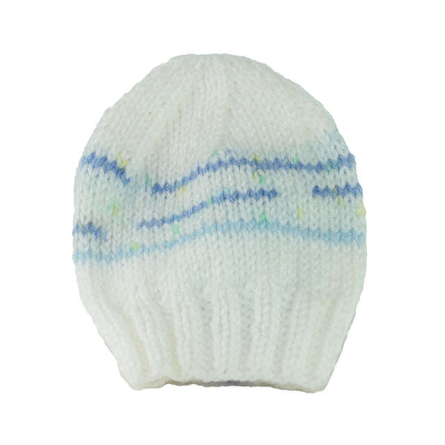 Hand Knitted Beanie - White and blue