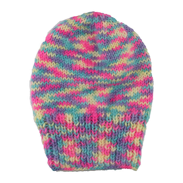 Hand Knitted Beanie - Multi-Coloured Pink