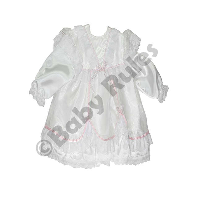 Christening Girls White Pantaloon Set with Pink Bows