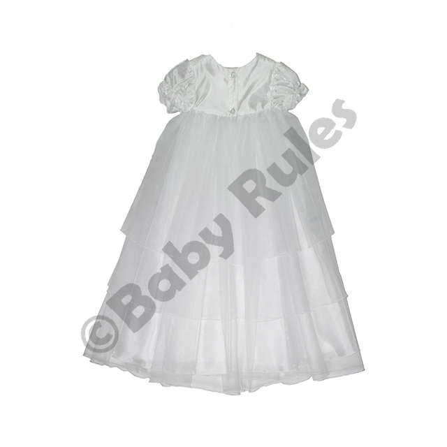Christening Girls Long summer dress with satin, chiffon and lace overlays
