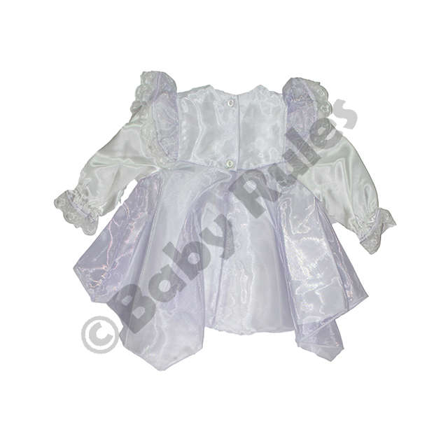 Christening Girls dress with pantaloons - white with lilac overlay and bows