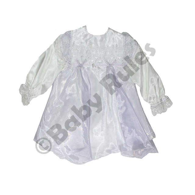 Christening Girls dress with pantaloons - white with lilac overlay and bows