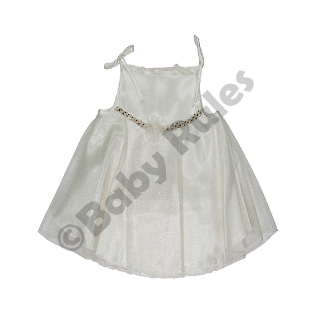 Christening Girls Cream Dress With Gold Overlay and Glitter Trim