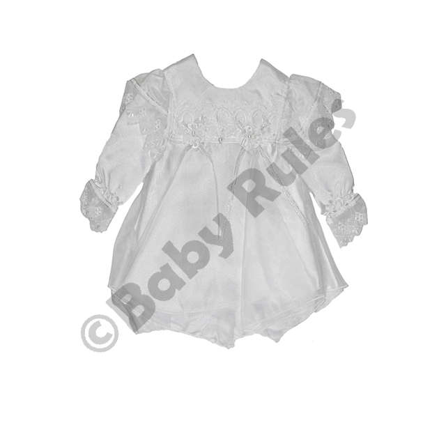 Christening Girls Winter pantaloon set - White satin and chiffon with flowers