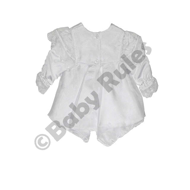 Christening Girls Winter pantaloon set - White satin and chiffon with flowers