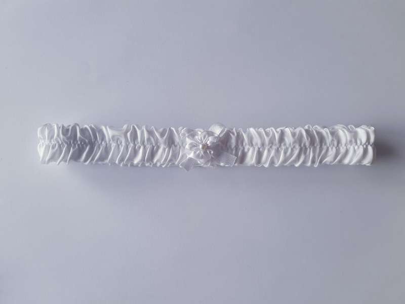Christening Headband - White Satin With White Flower