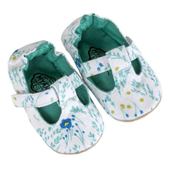 Myang Shoes - T-Bar - Green and Blue Floral