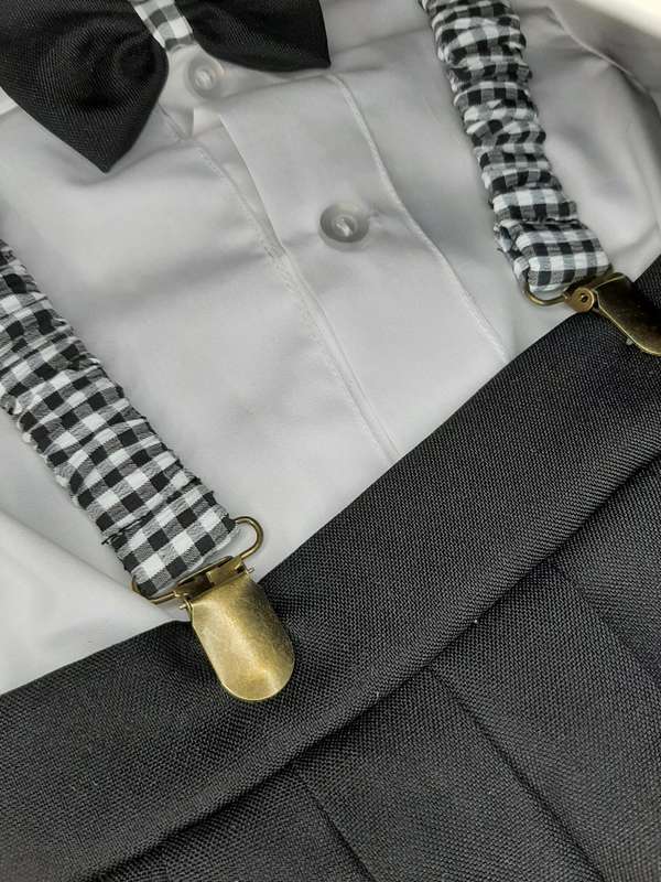 Christening Boys Black Pants with Braces