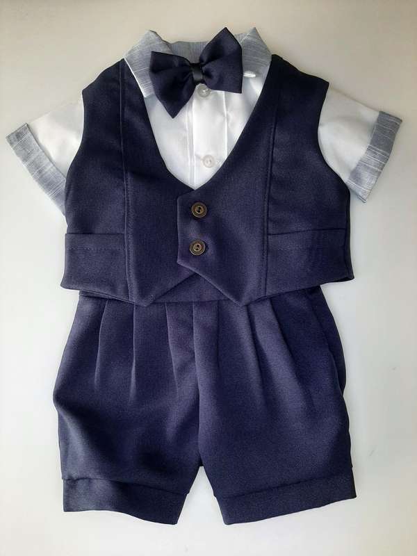 Christening Boys Navy suit With White cotton Shirt And Navy Bowtie