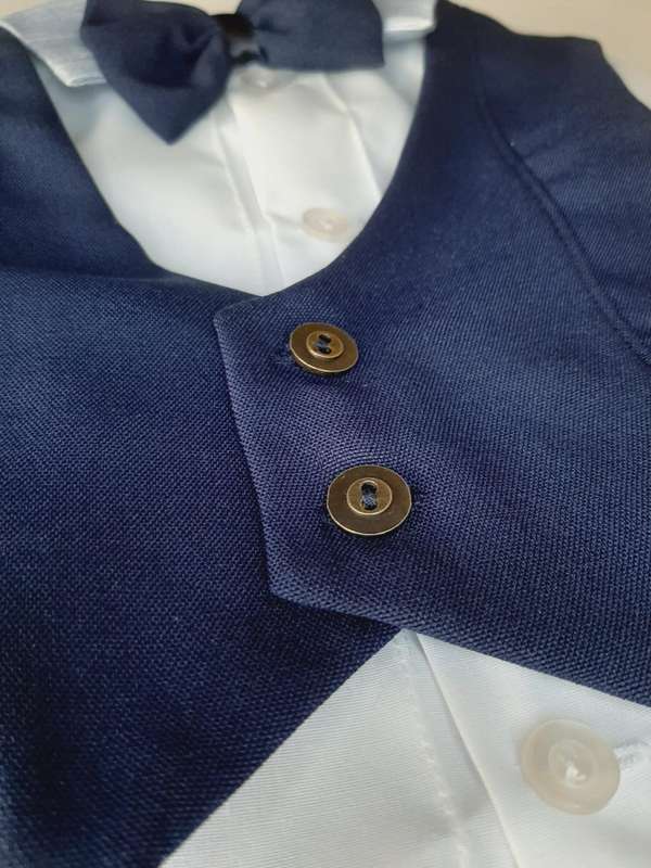 Christening Boys Navy suit With White cotton Shirt And Navy Bowtie