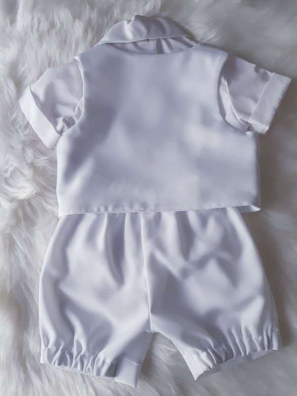 Christening Boys plain white suit, shirt and pants with white bowtie