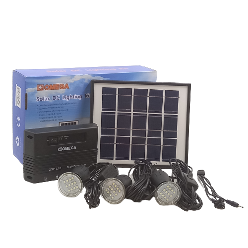 LK043 Omega - Solar Lighting Kit. with Controller. Mobile phone Charger.3 x LED Lights and Panel