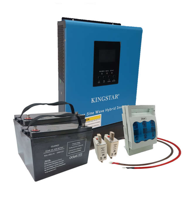 SE016 - Kingstar Backup Power Kit. 3.5KVA 24V Hybrid inverter 2x 100Ah Gel batt + accessories