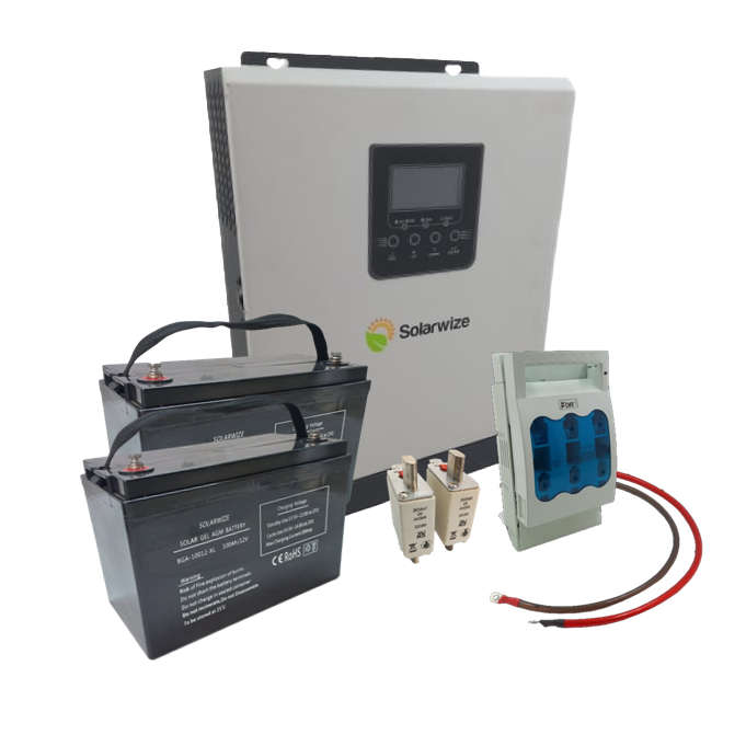 SE014 - Solarwize Backup Power Kit 3KVA 24V hybrid inverter 2x 100Ah Gel batt + accessories.