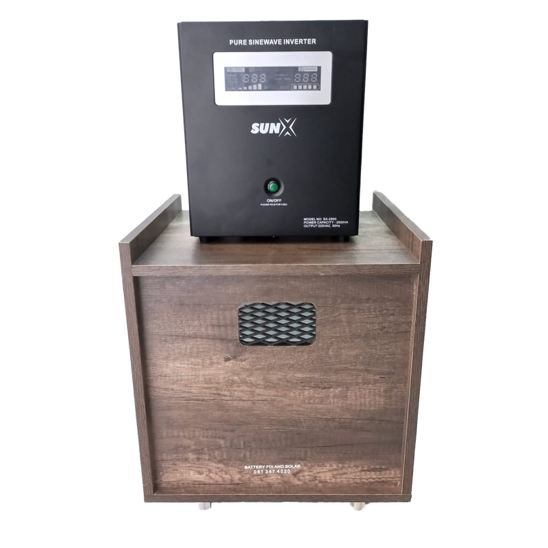 SD069 - Loadshed Kit. Solarwize/SunX 24V 2500VA PureSW inverter, 2x Li-ion Batt Cabinet + Cables