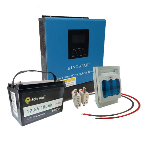 SE022 - Kingstar Backup Power Kit. 1KVA/800W Hybrid inverter 1x 100Ah Li-ion batt + accessories