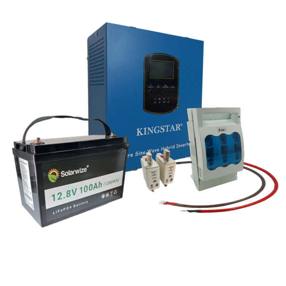 SE024 - Kingstar Backup Power Kit. 1.5KVA 12V Hybrid inverter. 1x 12V 100Ah Li-ion battery + acc