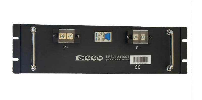BU024A - ECCO Battery Lithium Iron LifePO4 24 Volt  2.56KWH 100Ah. Rack Mount